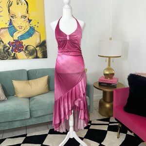 Vintage Taboo Pink Sparkly Mermaid Asymmetrical MIDI/Long Dress. Size Medium.